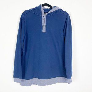 Lands' End Women's L Navy Blue‎ Striped Casual Pullover Hooded Sweatshirt
